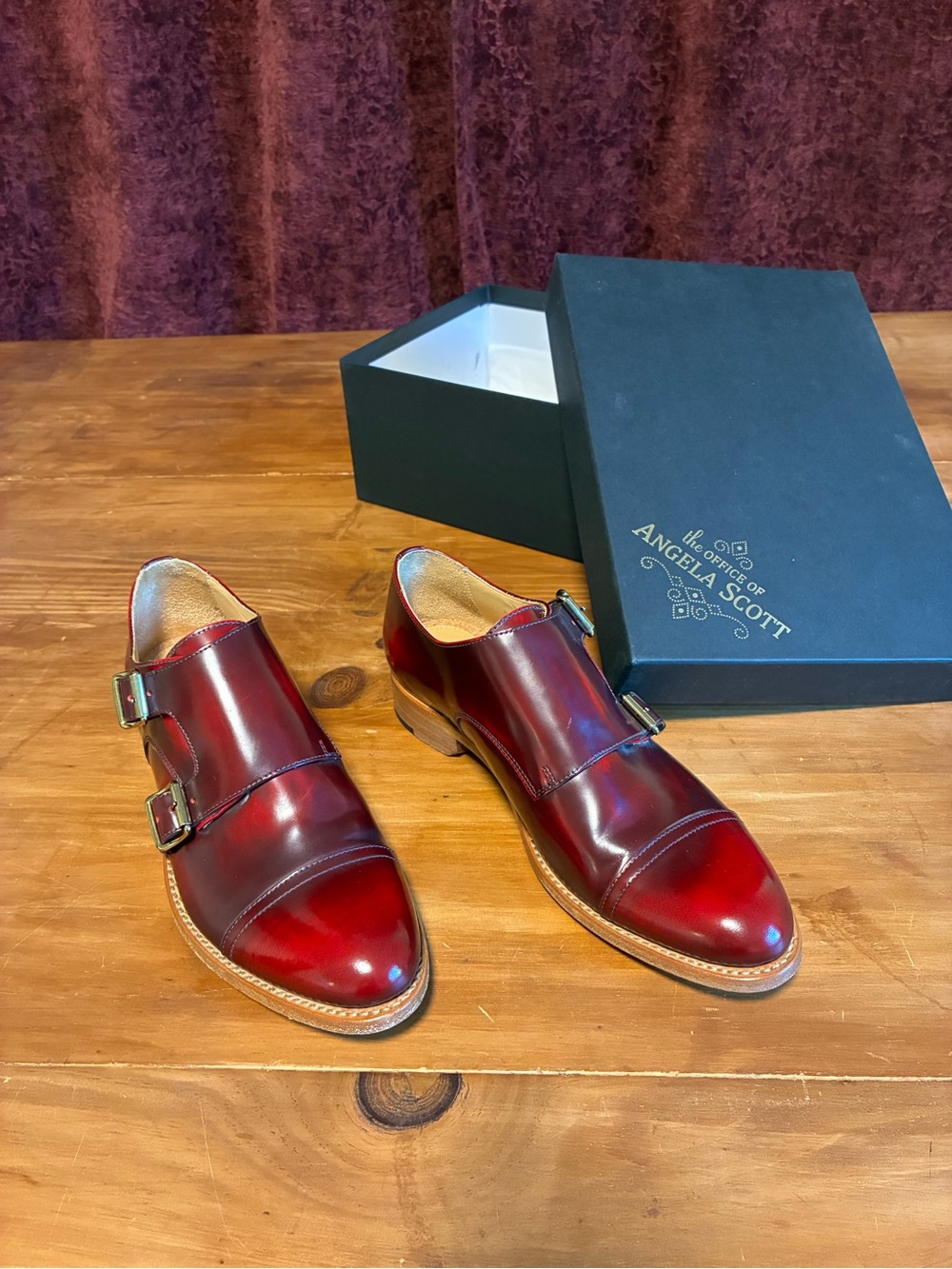 Angela Scott Women’s Double Monk Strap Loafers - Burgundy